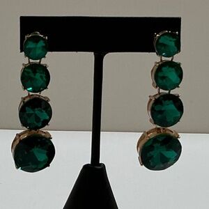 Green Rhinestone Graduated Dangle Earrings